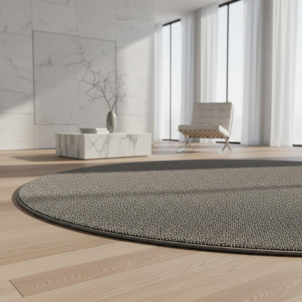 TEPPICH Kurzflor Flachgewebe Uni-Design Polypropylen Wohnzimmer Grau Rund 120x120 - Grau, Textil (120/120cm) - KADIMA DESIGN