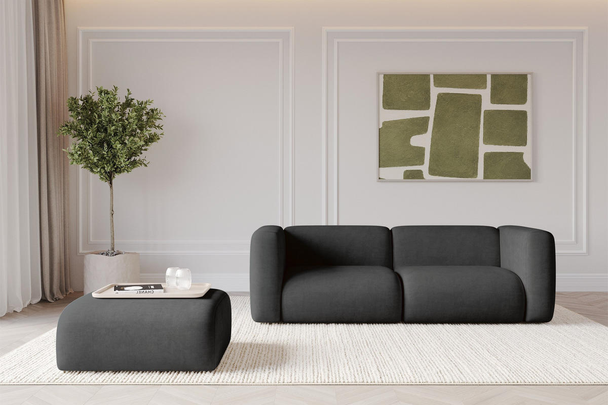 POUF MIRA-PUF 91x89x40 Schwarz cm Velours Modular Sitzhocker - Anthrazit/Schwarz, Holzwerkstoff/Kunststoff (91/40/89cm) - ALTDECOR