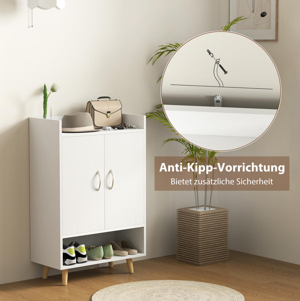 SCHUHSCHRANK 60/30/92 cm mit Türen und 3 Innenböden, platzsparend und kippsicher, Weiß - Weiß, Holzwerkstoff (60/92/30cm) - Redom