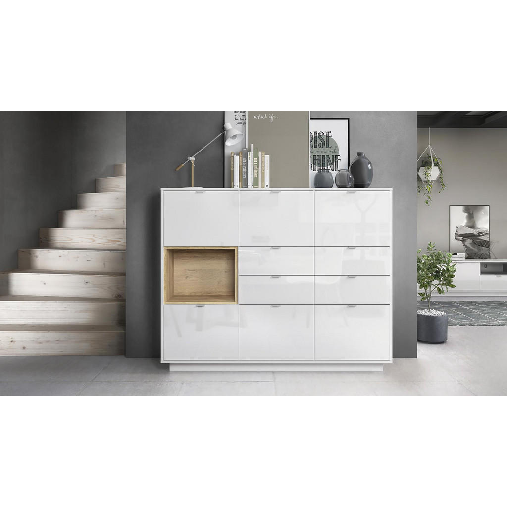 Thumbnail - Vladon Highboard, Eiche, Holzwerkstoff, 153x123x38 cm, Wohnzimmer, Kommoden & Sideboards, Highboards