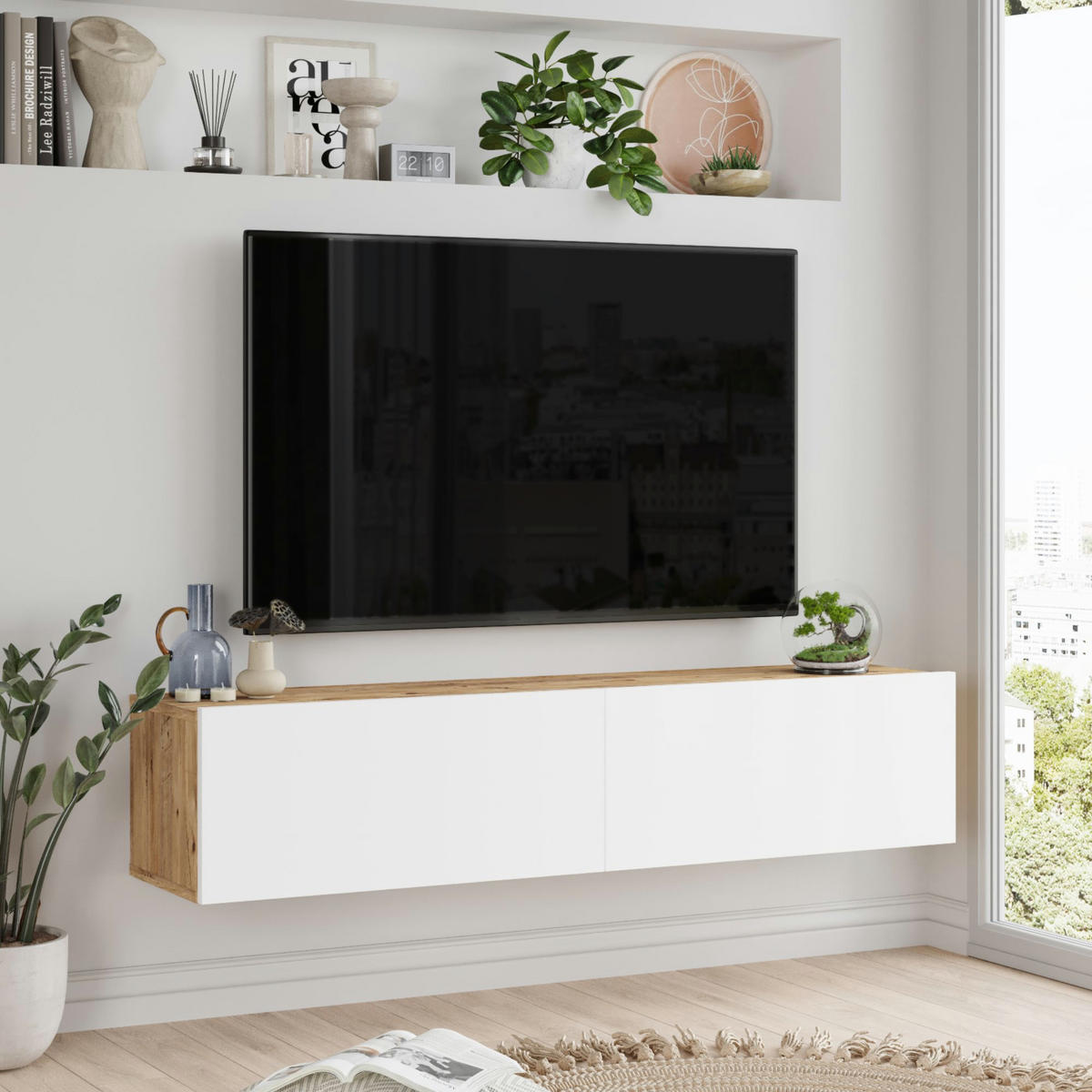 TV-ELEMENT Lapinlahti - Weiß, Holzwerkstoff (140/29.5/31.5cm) - [en.casa]