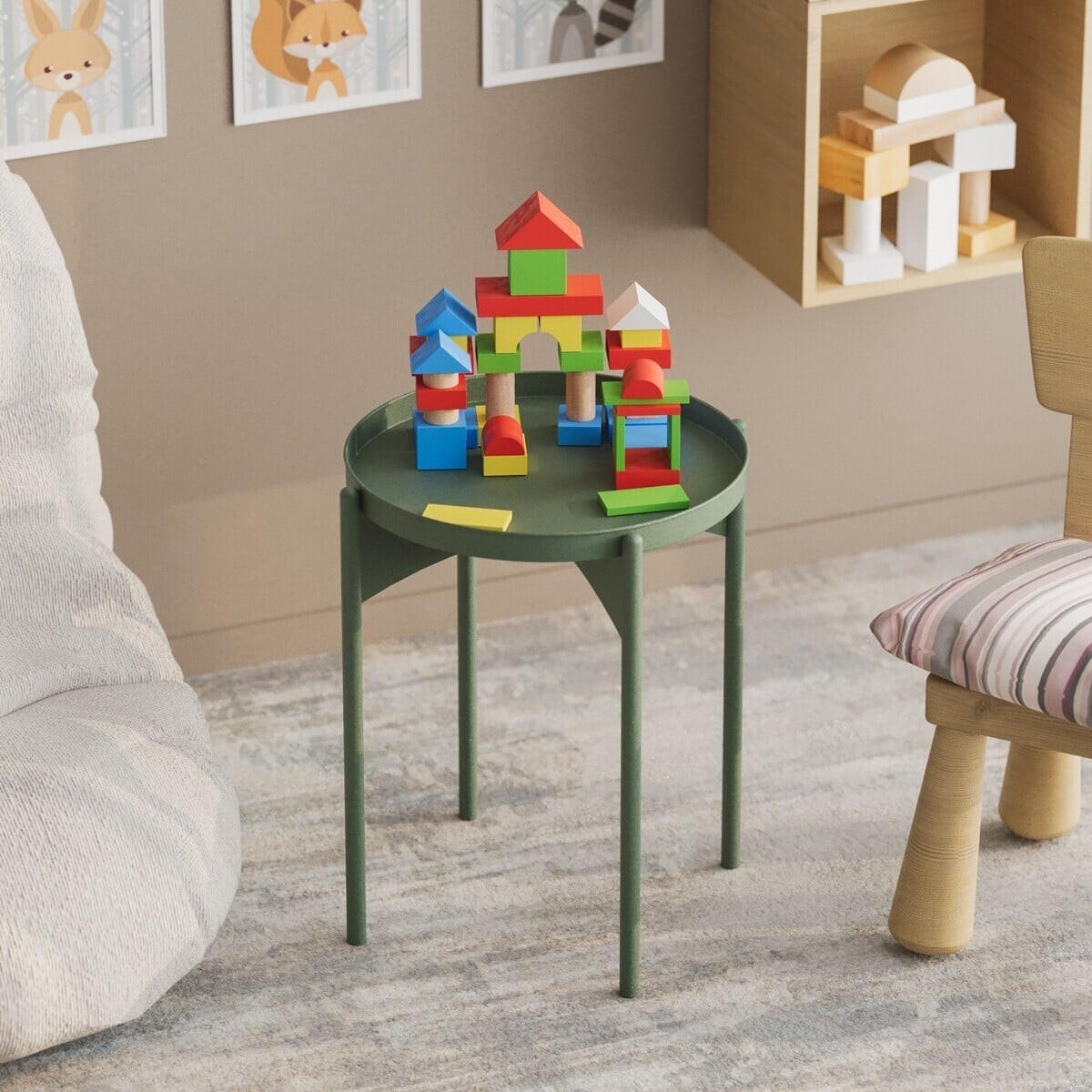 BEISTELLTISCH mit runder metallplatte 44/44/57 cm - Salbeigrün, Metall (44/44/57cm) - Calicosy