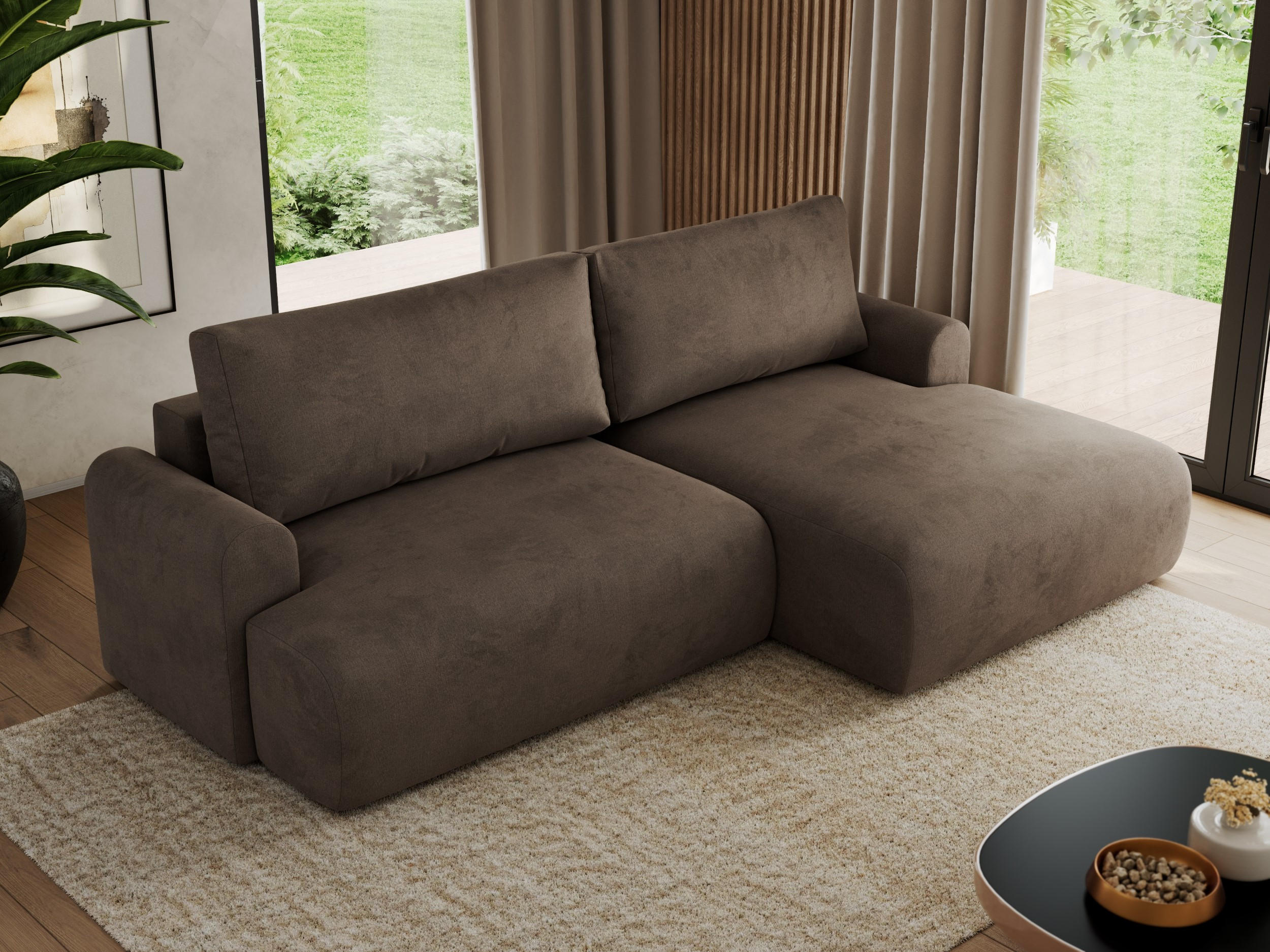 ECKSCHLAFSOFA TONO L Braun Velvet - rechts - Schwarz/Braun, Kunststoff/Textil (150/260cm) - MKS