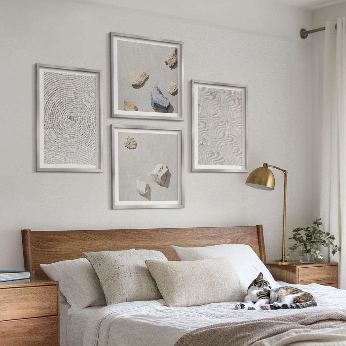 WANDBILDER 4er Set - 50x50 cm & 40x60 cm Silberner Rahmen - Geometrische Pappsteine - Silberfarben, Kunststoff (50/50cm) - ArtPrintCave