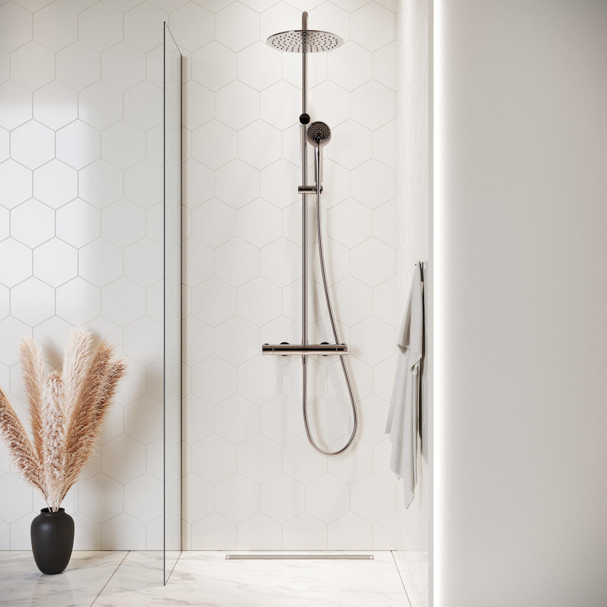 DUSCHWAND Florida - 40 x 200 cm - Chrom - Walk-In Duschabtrennung aus Sicherheitsglas - Chromfarben, Glas (40/200cm) - Badplaats