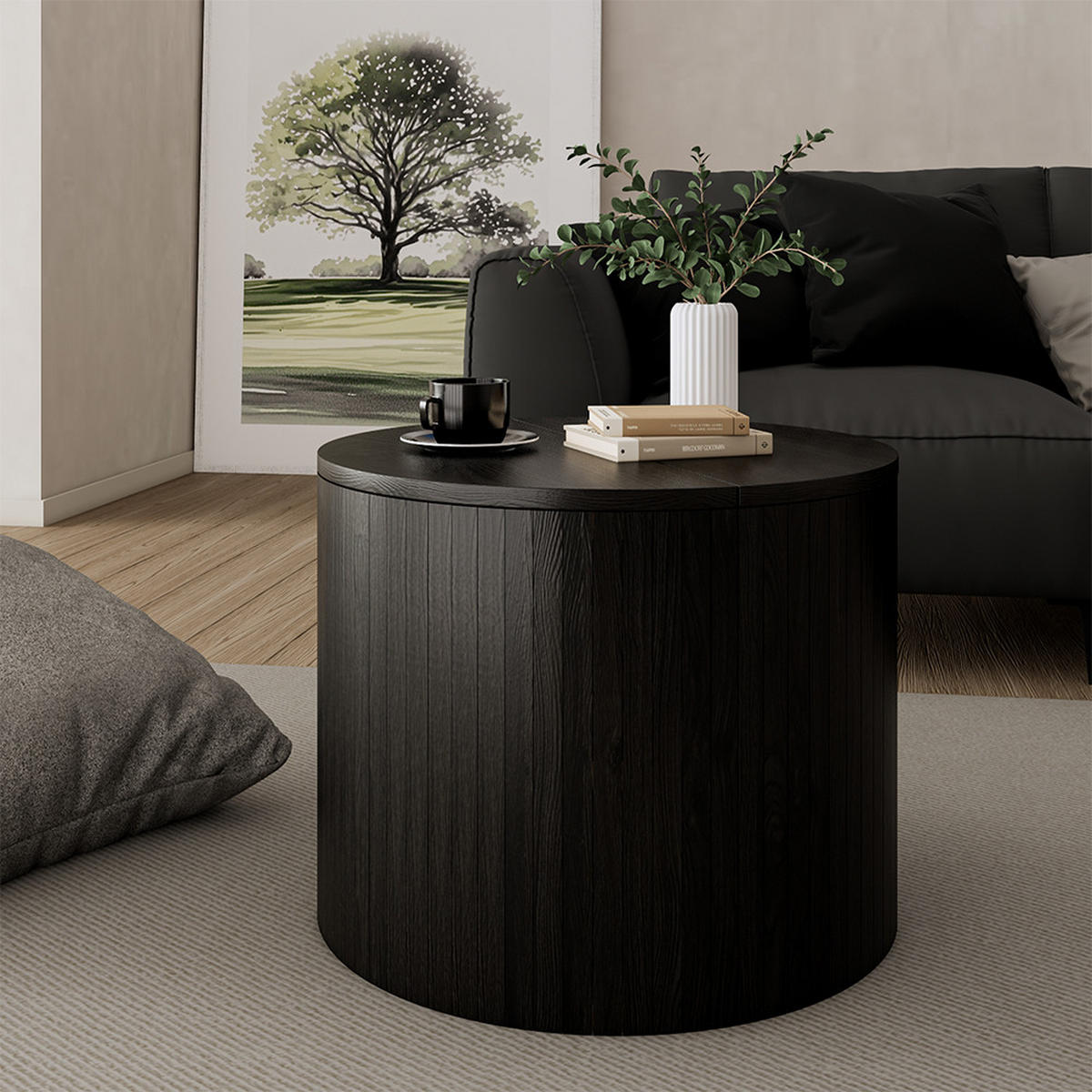 COUCHTISCH Tavilo Schwarz/Eiche 48 x 48 cm - Schwarz/Braun, Holzwerkstoff (48/48/38cm) - Vicco