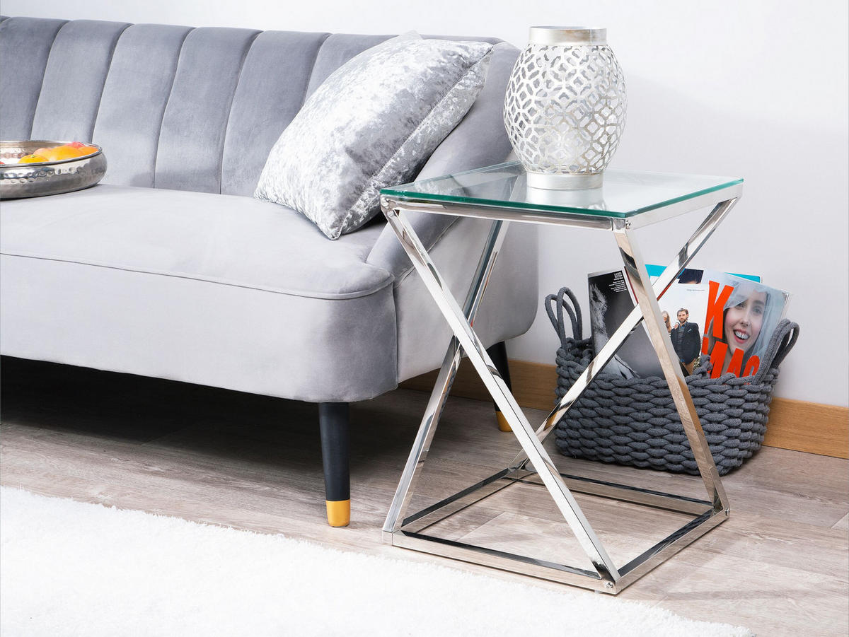 BEISTELLTISCH Glas Silber quadratisch 40/40 cm Beverly - Transparent/Silberfarben, Glas (40/40/55cm) - Beliani