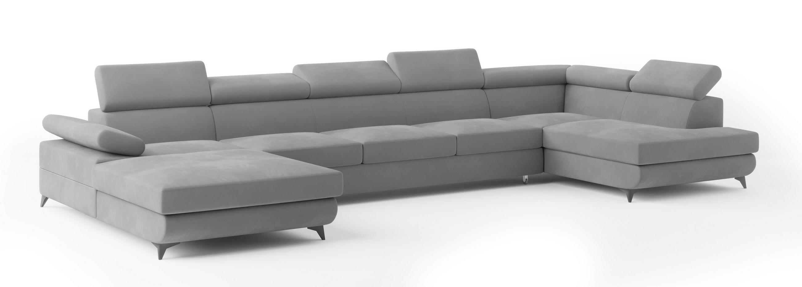 WOHNLANDSCHAFT MONTIVA Grau Velours-Stoff mit Schlaffunktion - Grau, Holz (410/89/190cm) - MASSENO