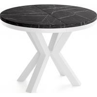 ESSTISCH Clara Weiß runder ausziehbarer, Marmor Schwarz 100-180/100/76 cm - Anthrazit/Weiß, Holzwerkstoff/Metall (100/100/76cm) - WFL GROUP