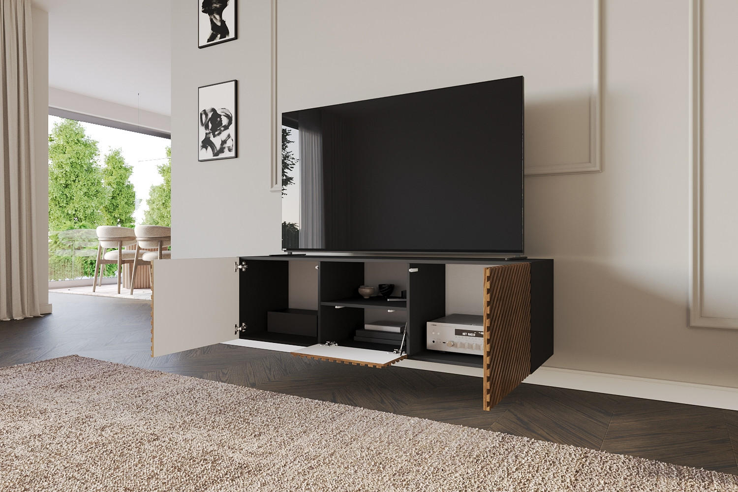 LOWBOARD ZENO-W 140x40x41 cm - Schwarz / Katania - Eiche Wotan, Holzwerkstoff (140/40/41cm) - ALTDECOR