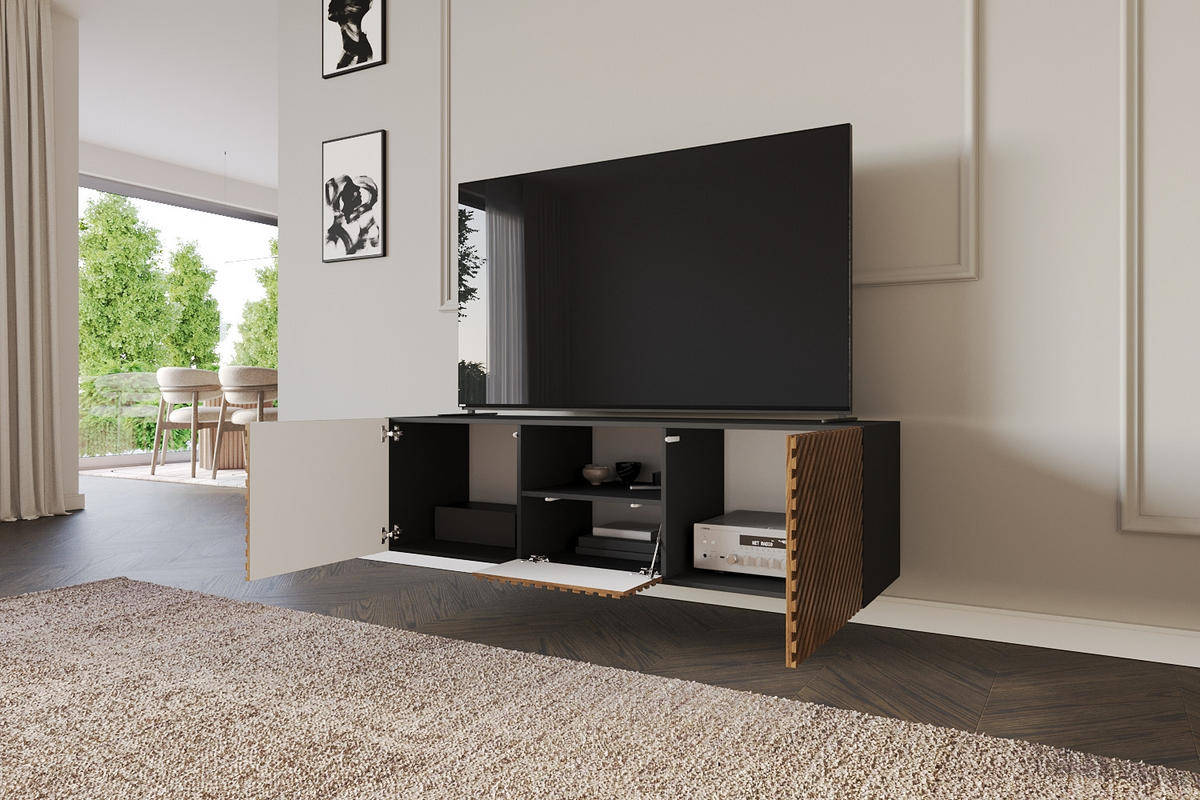 LOWBOARD ZENO-W 140x40x41 cm - Schwarz / Katania - Eiche Wotan, Holzwerkstoff (140/40/41cm) - ALTDECOR