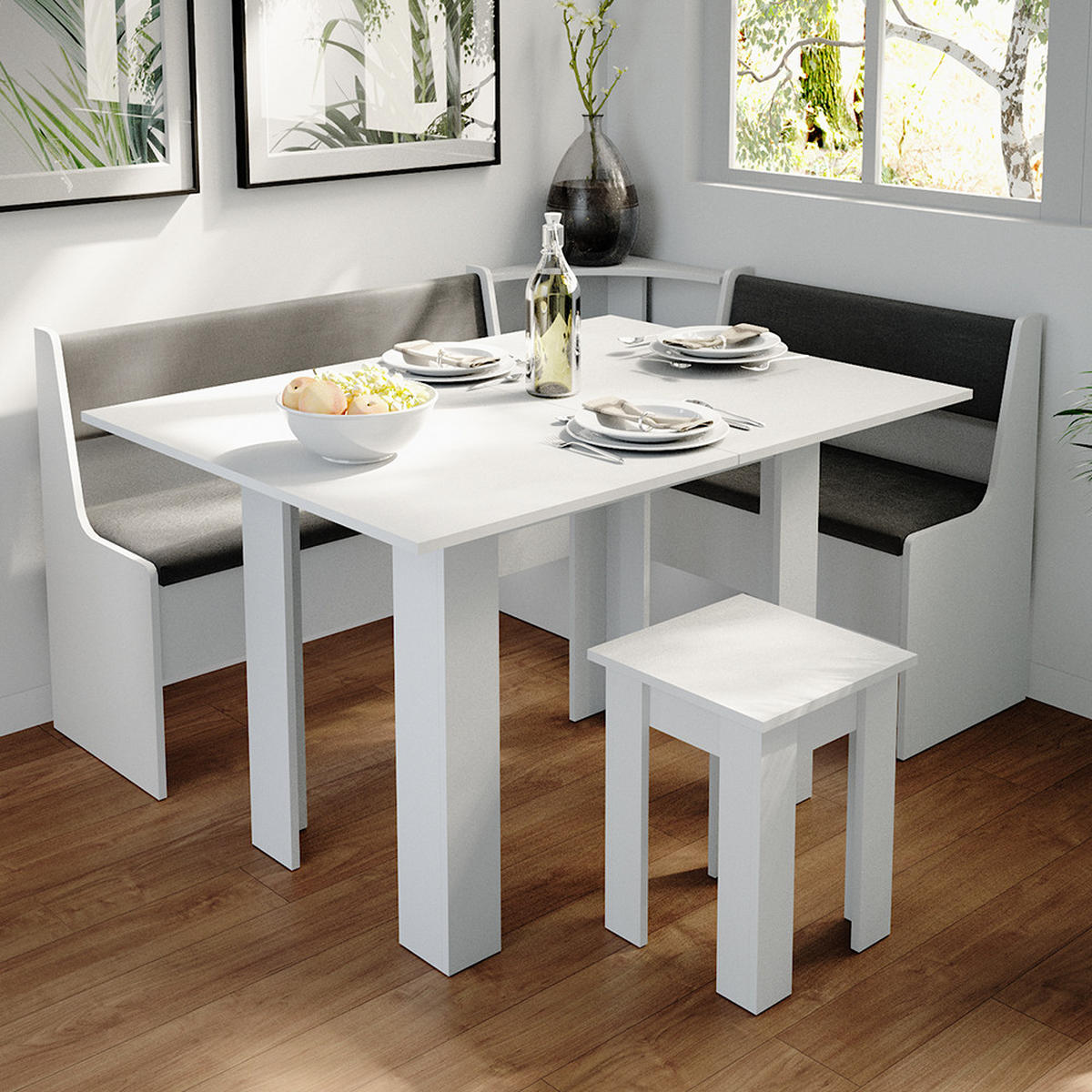 JÍDELNÍ STŮL SE ŽIDLÍ Roman Bílá - bílá, kompozitní dřevo (90/76.6/60cm) - Vicco