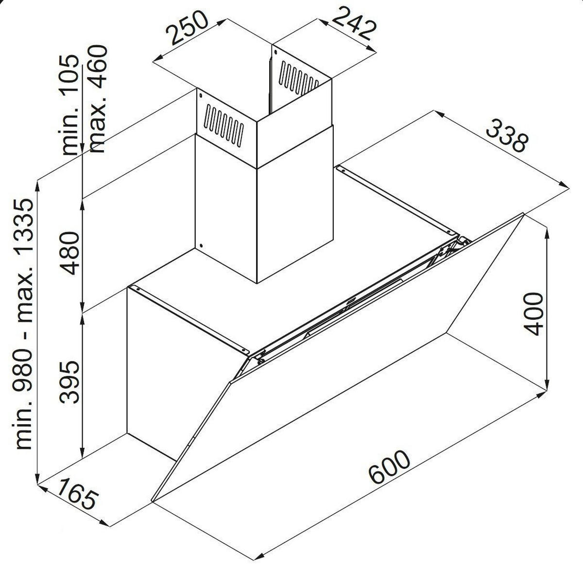 DUNSTABZUGSHAUBE GCH 970 BL 60 Diamond 60 cm Dunstabzugshaube - Schwarz, Metall (60/135/34cm) - Gurari