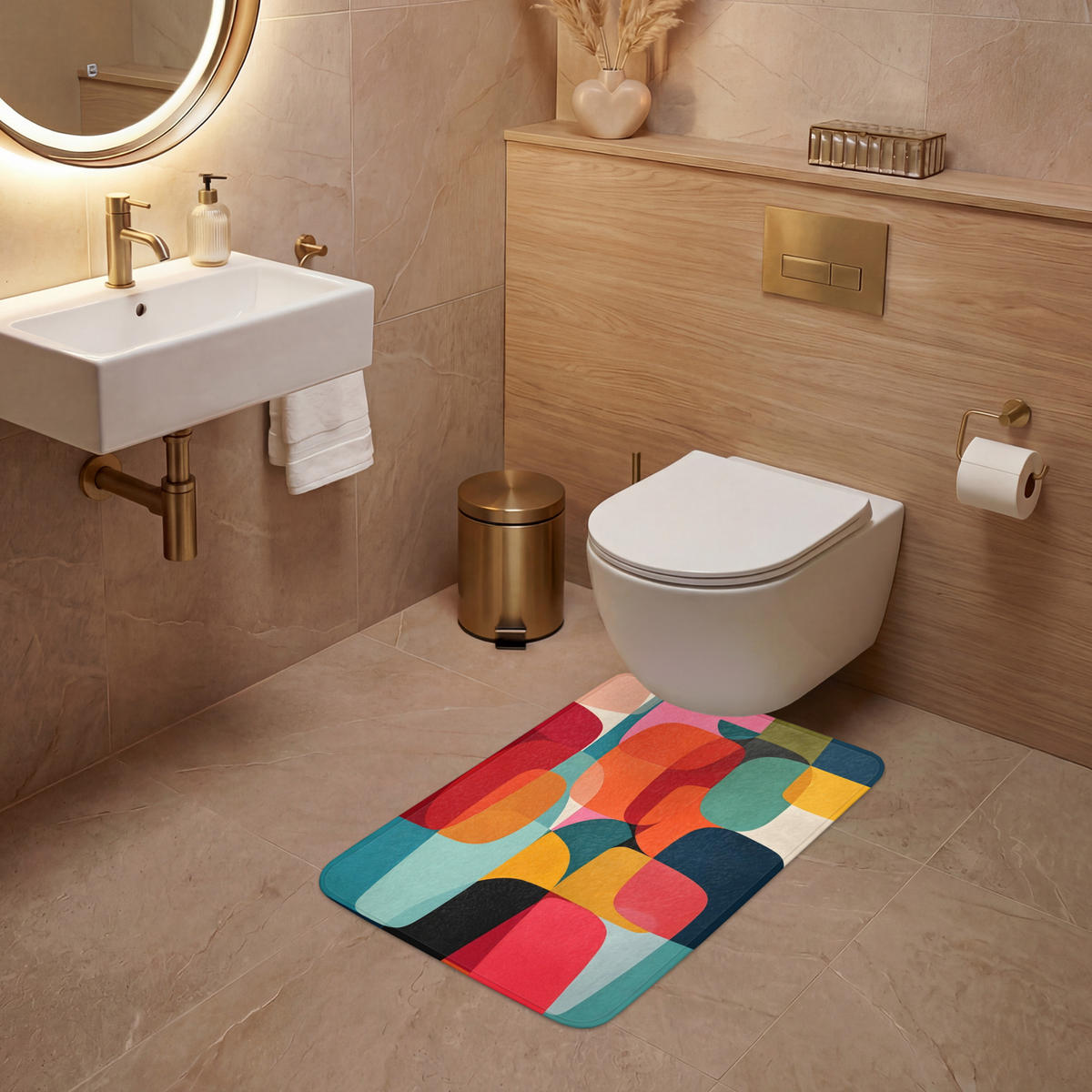 WC PŘEDLOŽKA Tvary - barevné - abstraktní - letadla 50x80 cm - různobarevná, textil/plast (50/1cm) - OnlyWow