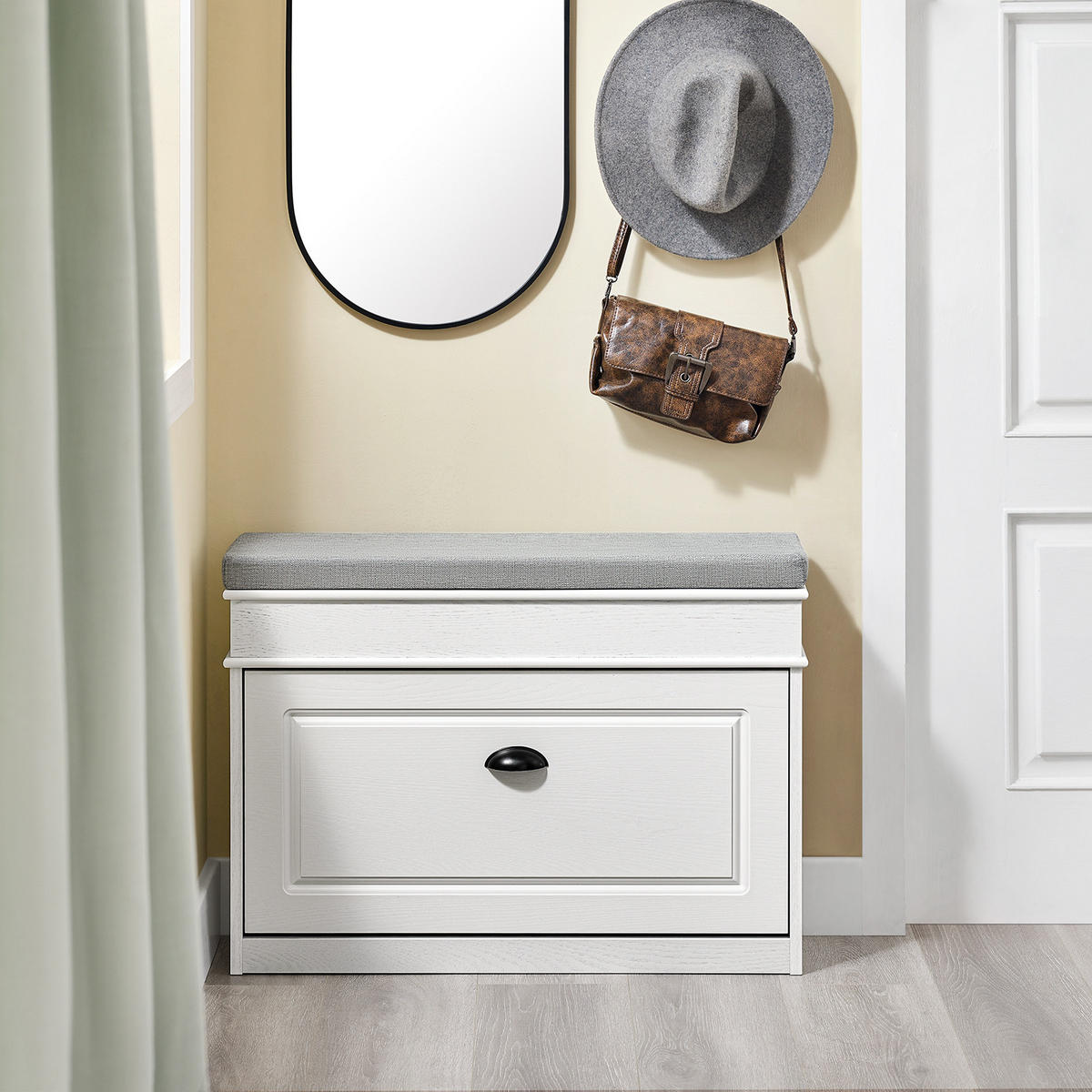 SCHUHBANK Weiß - Schwarz/Weiß, Holzwerkstoff (75/51/24cm) - SoBuy