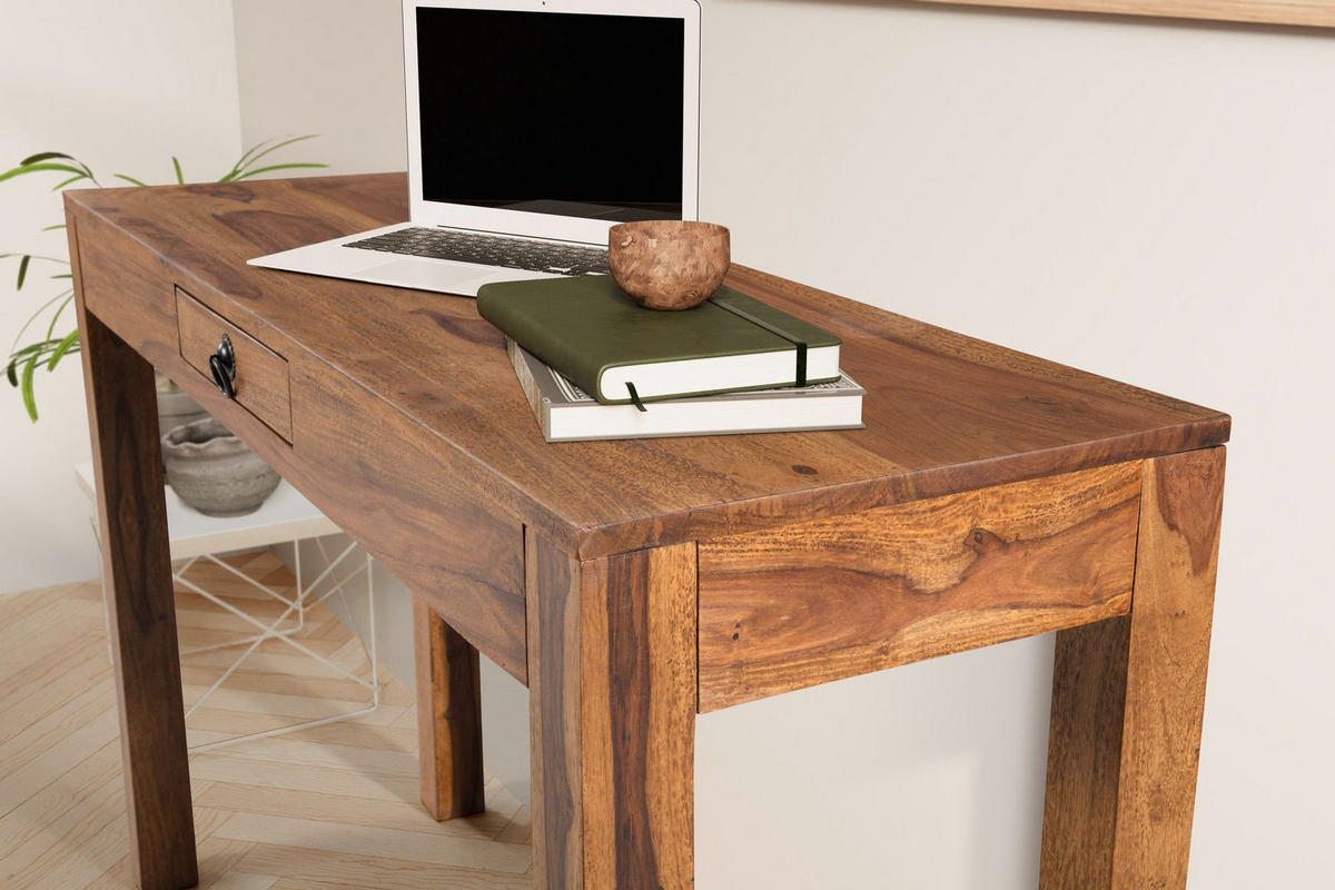 SCHREIBTISCH – Massivholz, 118x40x76 cm, dunkelbraun, kompakt, handgefertigt - Dunkelbraun/Braun, Holz/Metall (40/118/76cm) - KADIMA DESIGN