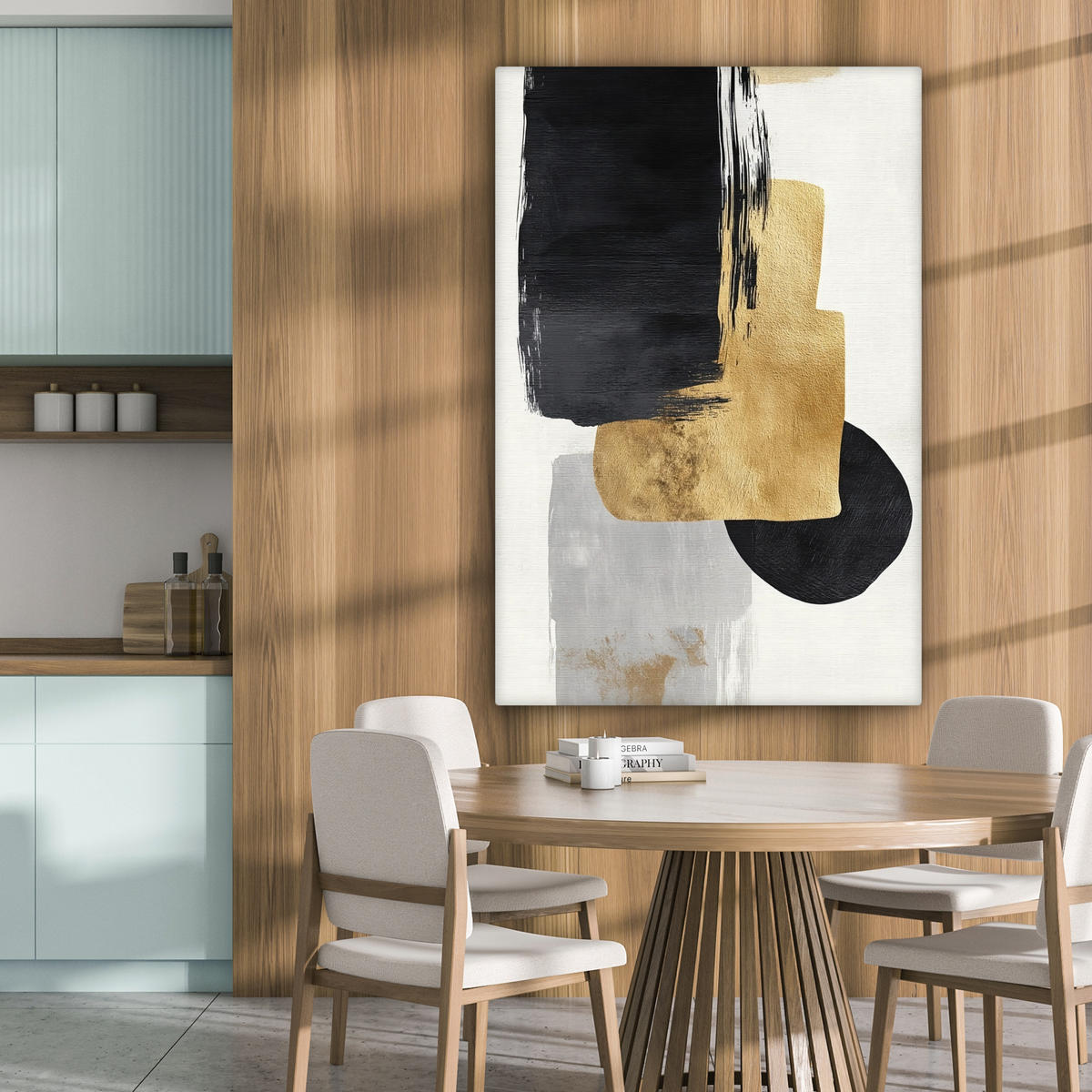 LEINWANDBILD Gold - Rechtecke - Kreise - Abstrakt Deko XXL 80x120 cm - Weiß, Textil (80/120cm) - MuchoWow