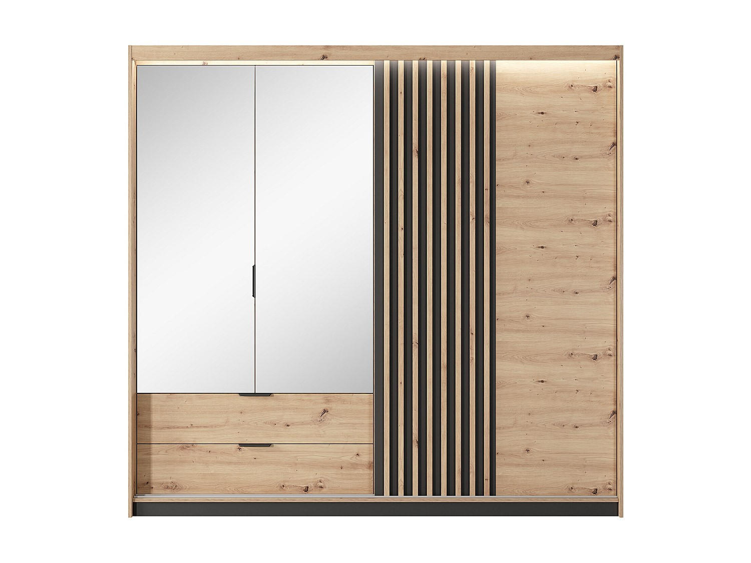 KLEIDERSCHRANK - 220 cm x 60 cm - holz - schwarz, naturfarben hell Ariada - Schwarz/Naturfarben, Holz (220/210.4/60cm) - Vente-Unique