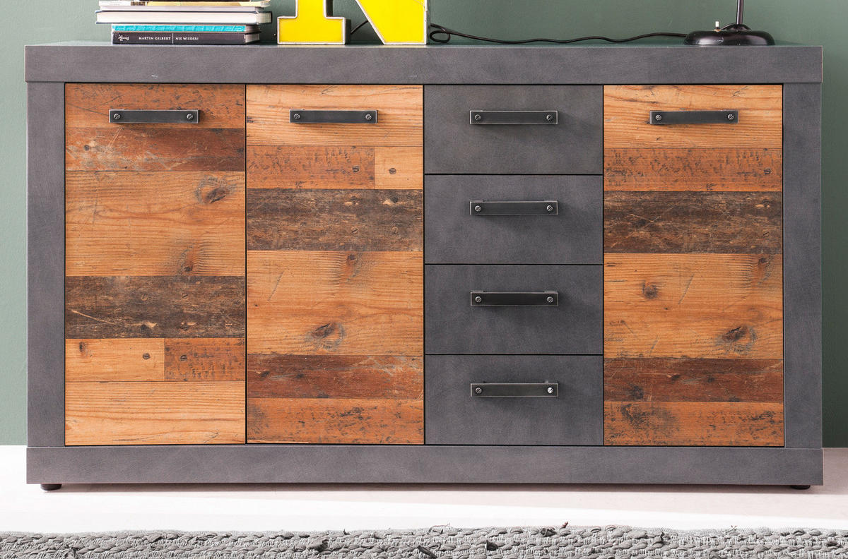 KOMMODE Used Wood Altholz Design mit Grau 151 cm, SIDEBOARD mit viel Stauraum - Silberfarben/Schwarz, Holzwerkstoff/Kunststoff (151/86/37cm) - Top.Furn