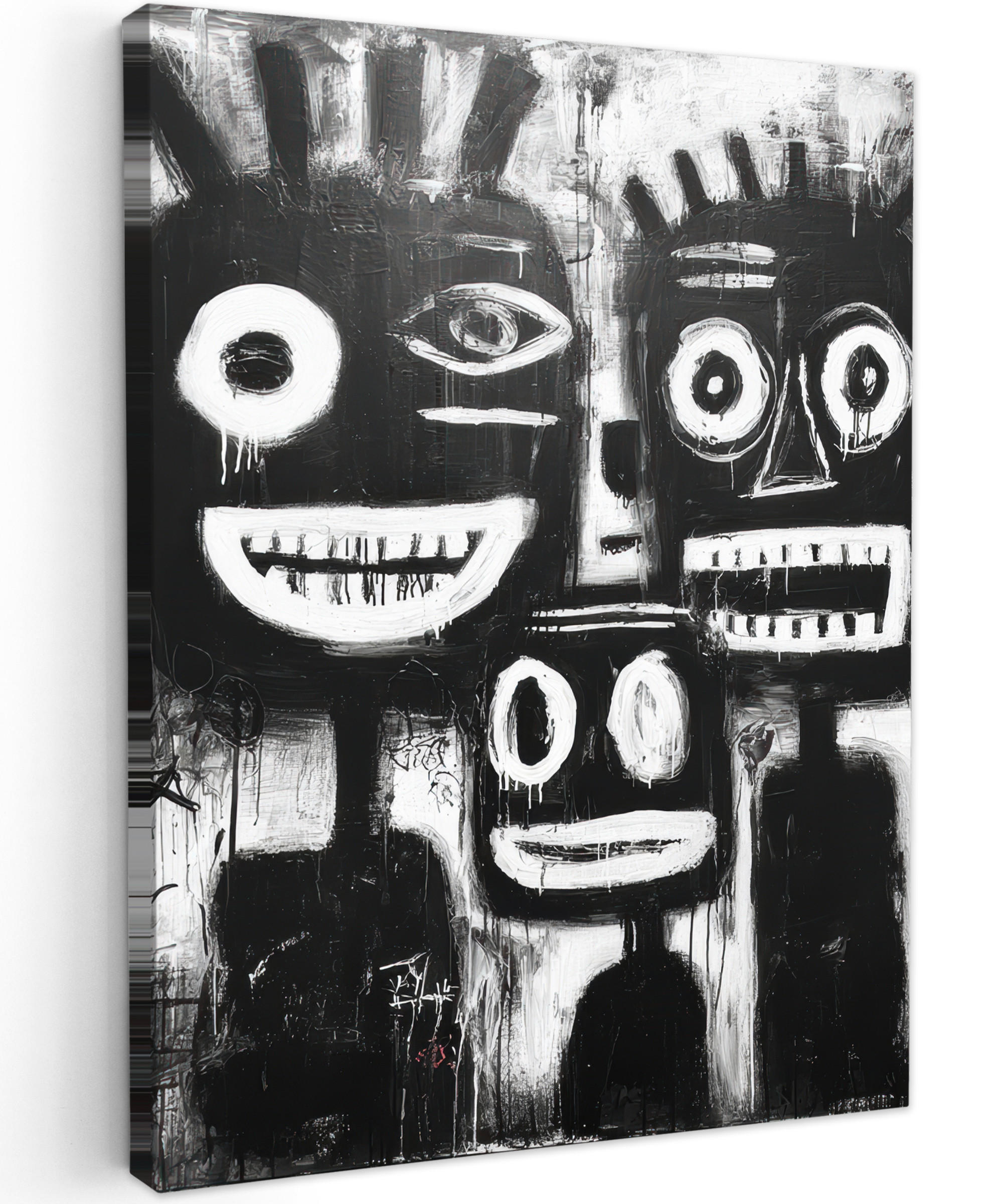 LEINWANDBILD Malerei - Figuren - Schwarz - Abstrakt Wandbild Wohnzimmer 60x80 cm - Schwarz, Textil (60/80cm) - MuchoWow