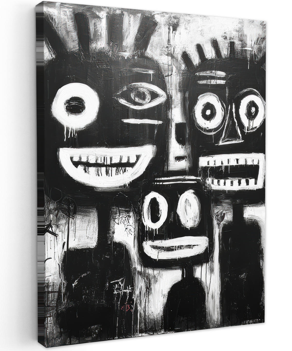 LEINWANDBILD Malerei - Figuren - Schwarz - Abstrakt Wandbild Wohnzimmer 60x80 cm - Schwarz, Textil (60/80cm) - MuchoWow