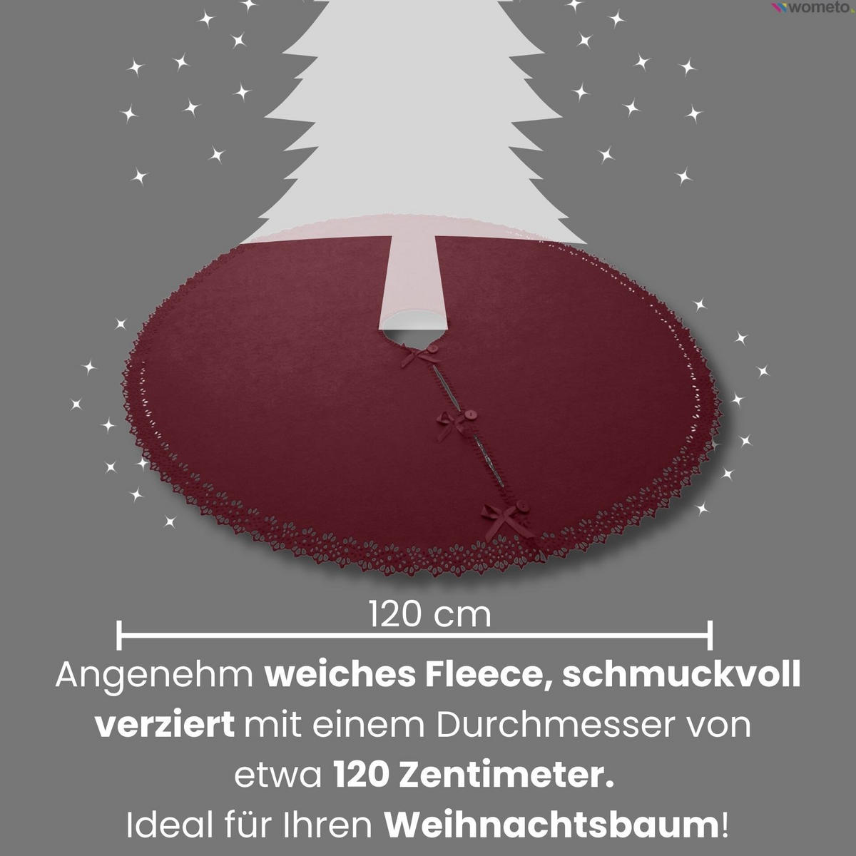 BAUMUNTERLAGE Weihnachtsbaum-Decke weinrot 120 cm rund mit Knöpfen und Satin-Schleifen - Bordeaux, Textil (120/120cm) - wometo