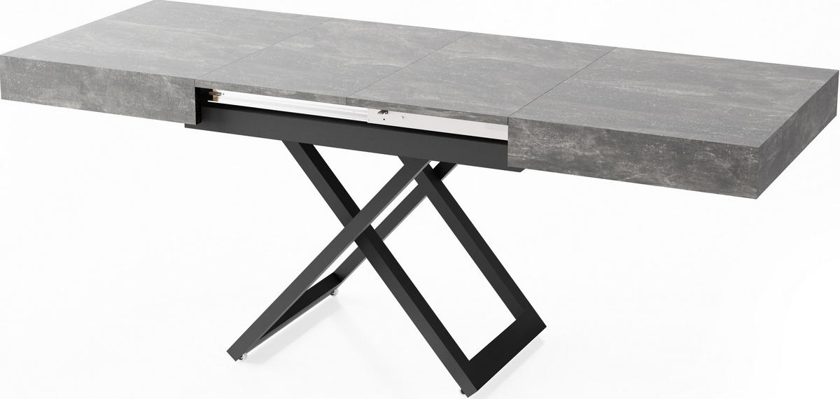 COUCHTISCH Cavetta U höhenverstellbar ausziehbar, Grauer Beton 120-200/80/27-76 cm - Hellgrau/Schwarz, Holzwerkstoff/Metall (80/120/76cm) - WFL GROUP