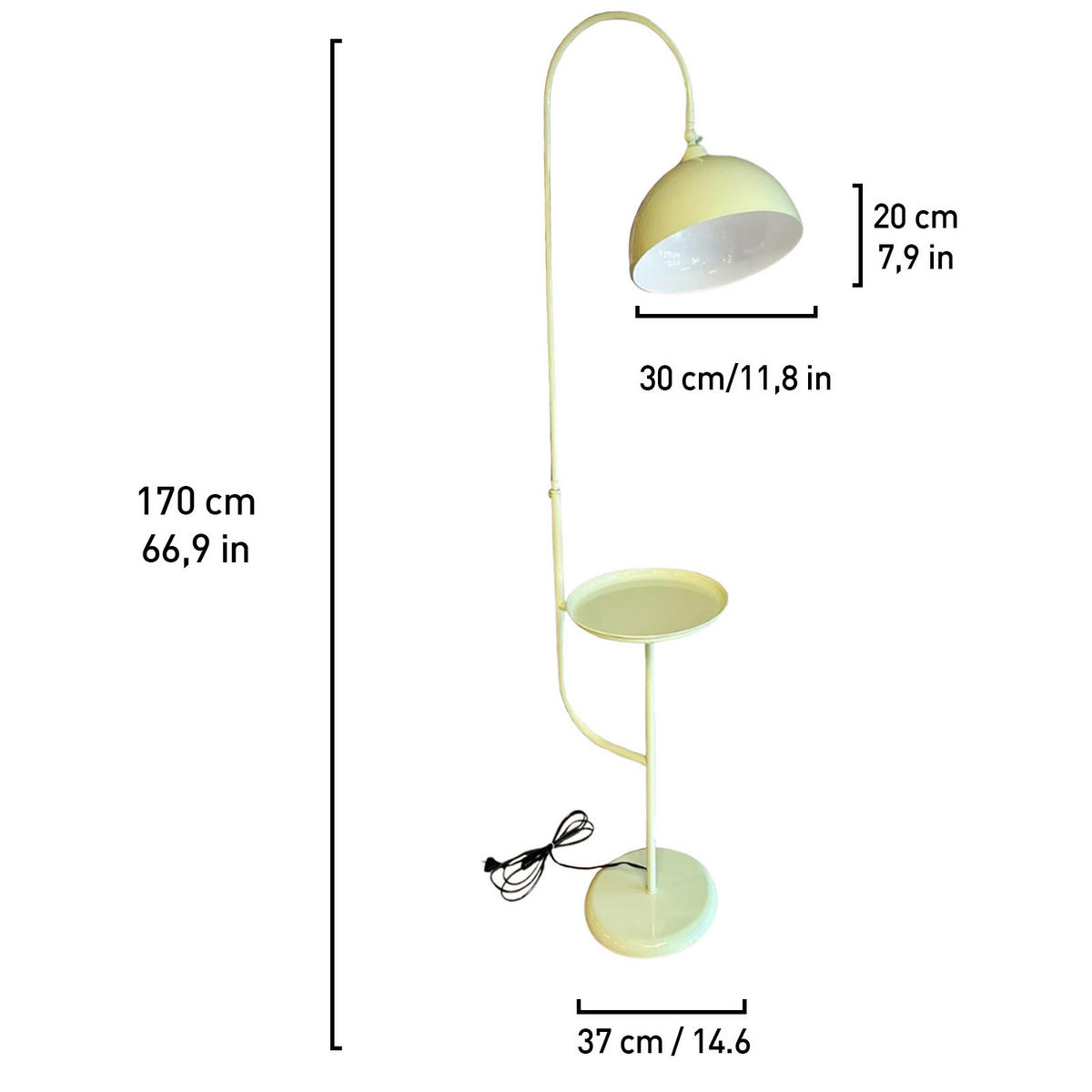 STEHLAMPE Gorkiede aus Metall mit Dimmer und Ablage - Mintgrün, Metall (37/37/170cm) - Bamyum