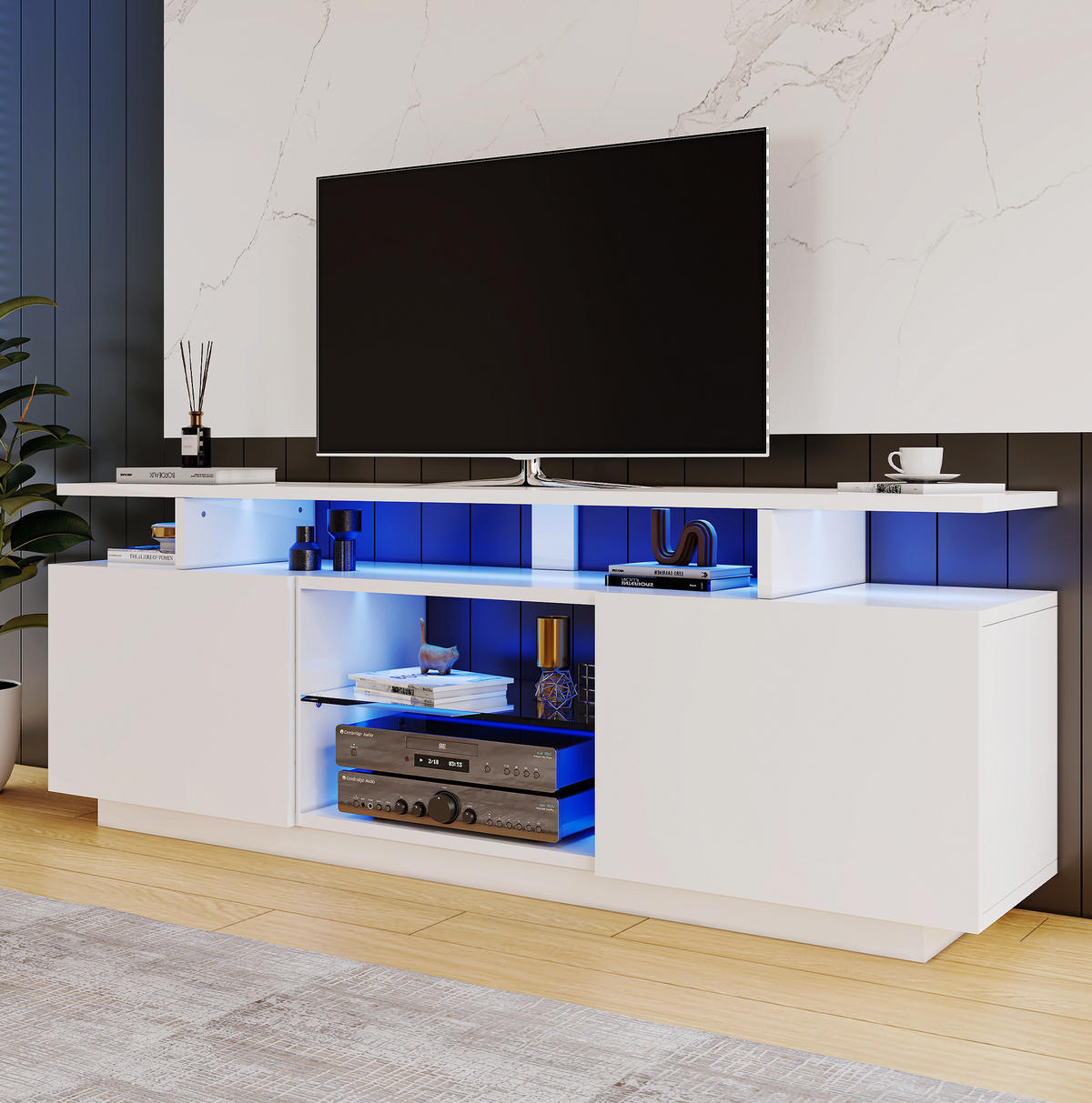 TV-ELEMENT mit LED-Beleuchtung 140 x 35 x 55 cm Weiß - Weiß, Holzwerkstoff (35/55/140cm) - Beauniv
