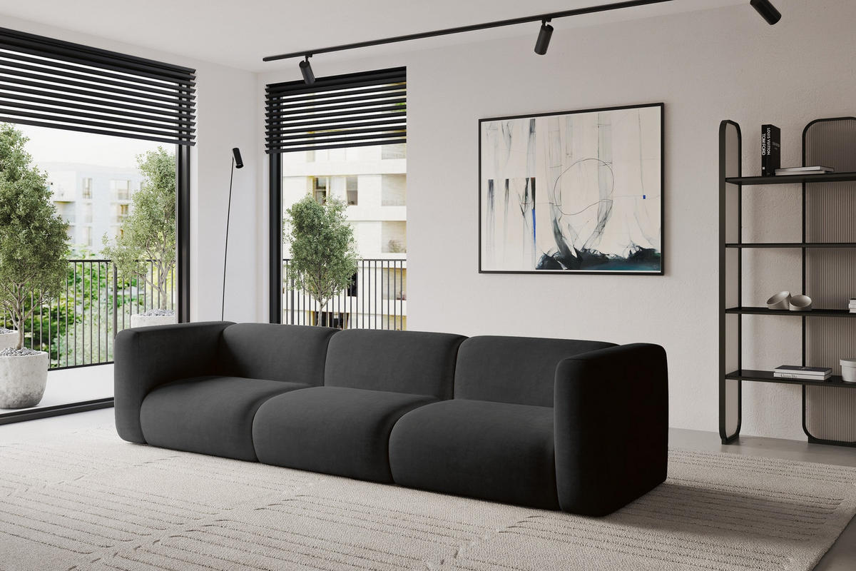 MODULÁRNÍ pohovka MIRA-S2, 3místná, 319 × 89 × 70 cm, černá, velur - černá/antracitová, kompozitní dřevo/textil (319/70/89cm) - ALTDECOR
