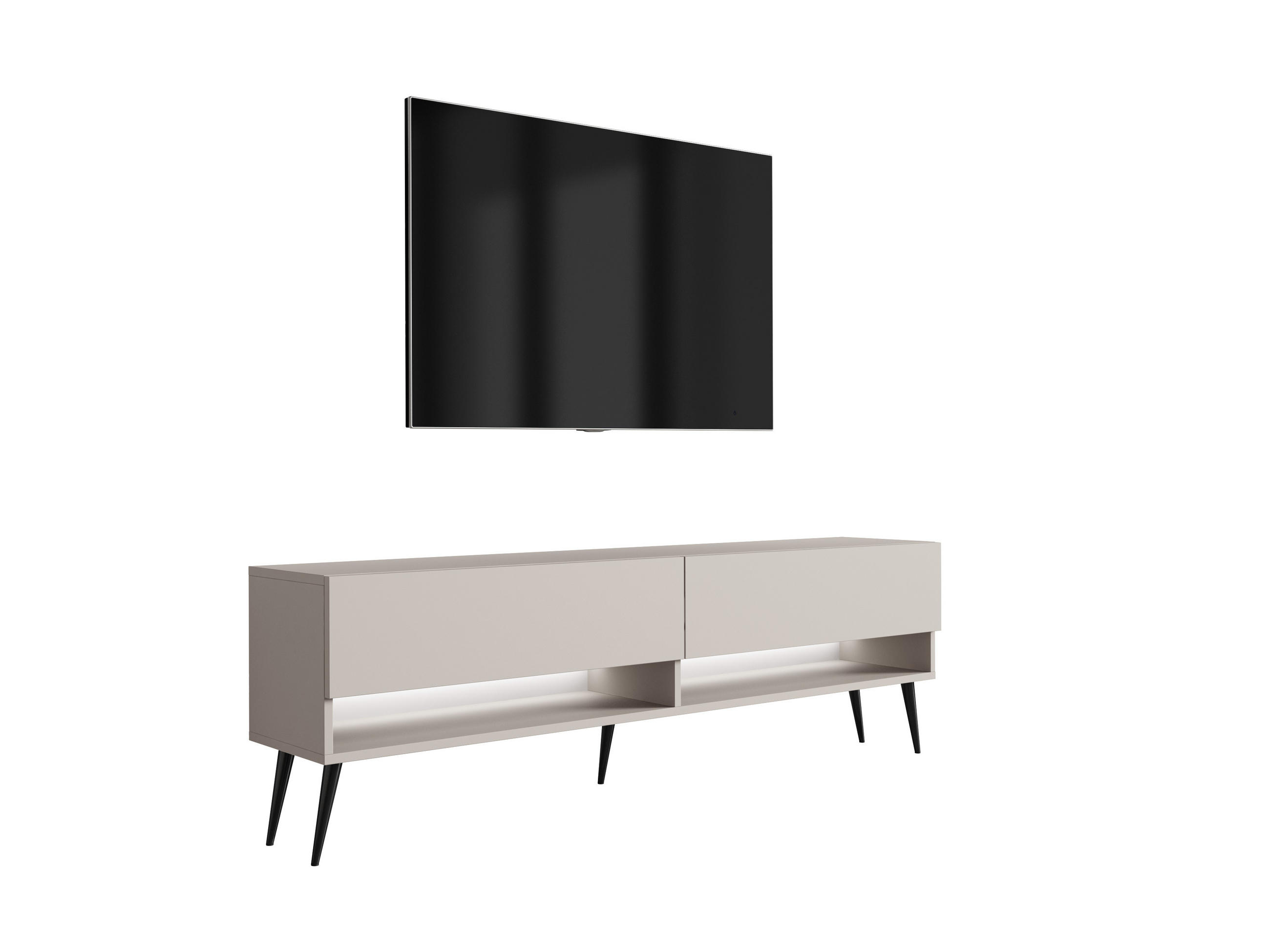 TV-LOWBOARD 170 cm Kaschmir, schwarze schräge Beine, weiße LED, 170 × 32 × 52 cm - Beige, Holzwerkstoff (170/52/32cm) - 3XE LIVING