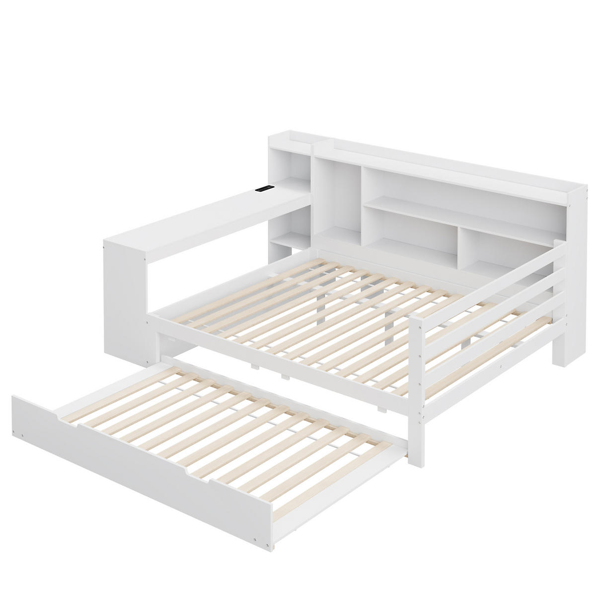 SCHLAFSOFA 140/200 cm mit Ausziehbett, Schreibtisch, Regalen und USB-Steckdose, Weiß - Weiß, Holzwerkstoff (165/100/245.5cm) - Redom
