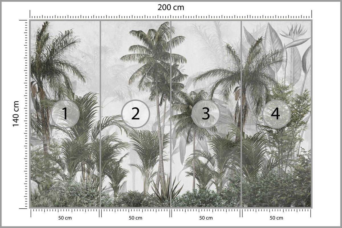 FOTOTAPETE für Wohnzimmer Natur Hohe Palmen Bäume Tropisch 200x140 - Grau/Grün, Papier (200/140cm) - Muralo