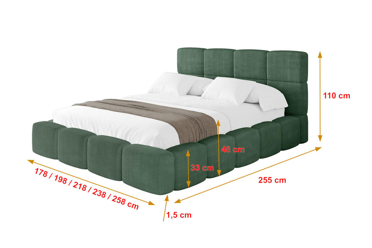 POLSTERBETT mit Bettkasten und Lattenrost, Bett mit Kopfteil, Boxbett ohne Matratze, Doppelbett mit Stauraum - NATA 120x200 Grün - Grün, Holzwerkstoff/Textil (120/200cm) - ALTDECOR