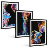 BILDER SET 3er Set - 40x60 cm Schwarzer Rahmen - Bunte abstrakte Gesichter - Schwarz, Kunststoff (40/60cm) - TULUP