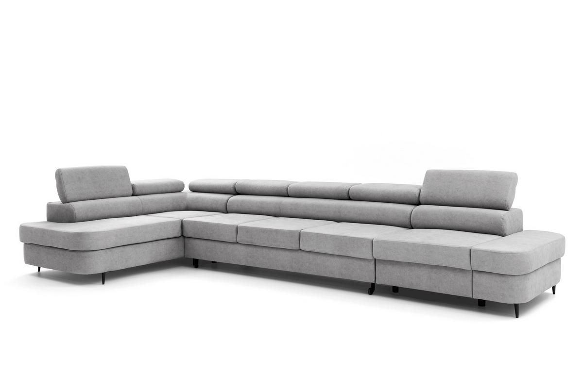 ECKSOFA PRIAM XXL L-Form Links mit Schlaffunktion 125x265 Velours Hellgrau - Hellgrau/Schwarz, Holz/Textil (203/420cm) - Muffo