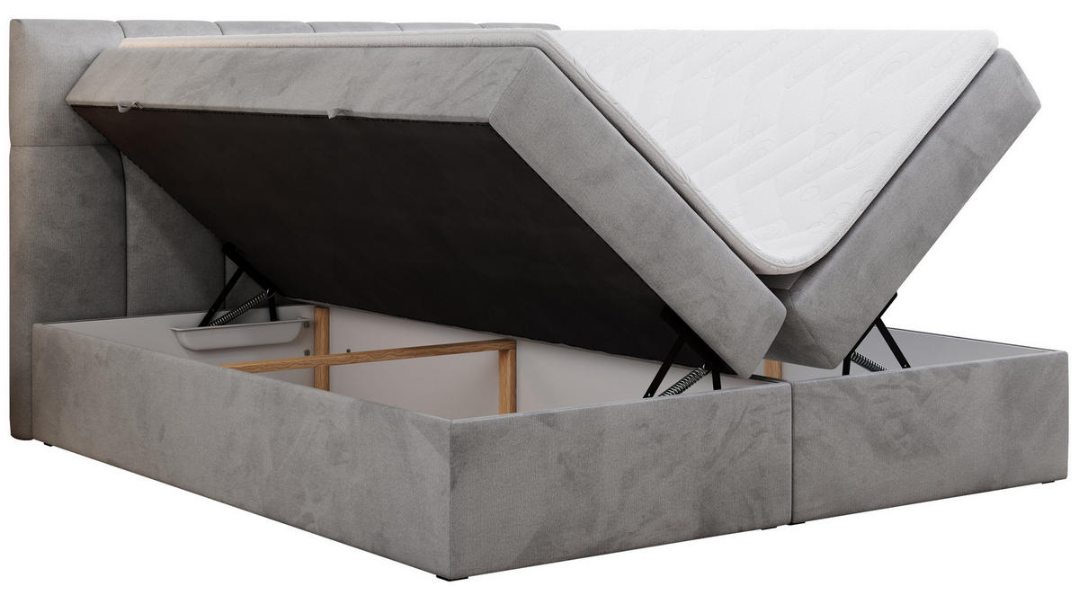 BOXBETT RICO 120/200 Hellgrau Velvet - H3 - Hellgrau, Holz/Textil (120/200cm) - MKS