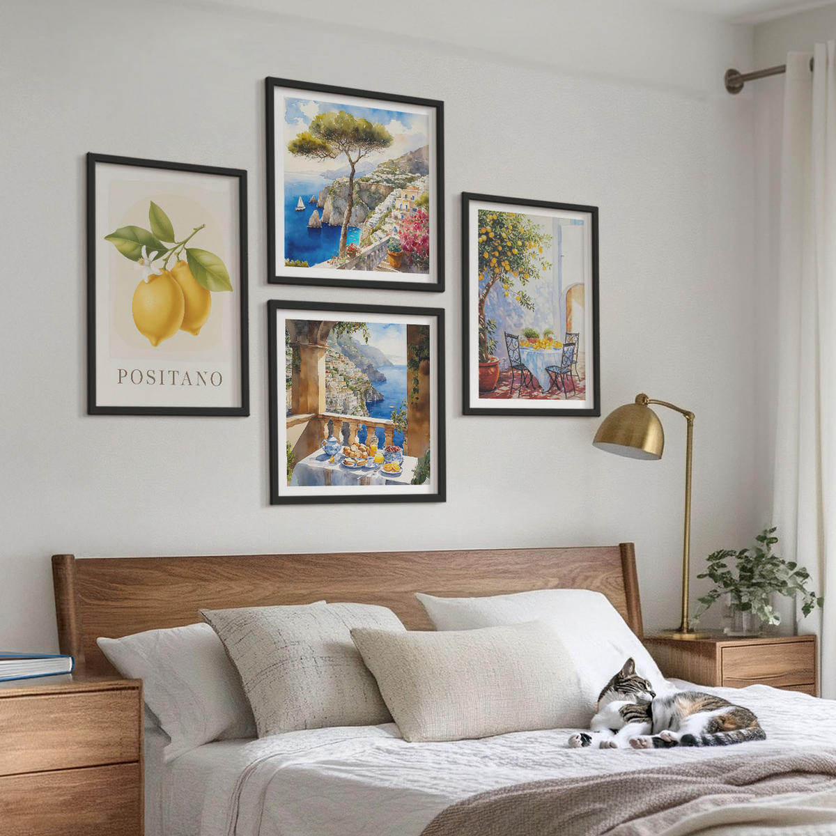 BILDER SET 4er Set - 50x50 cm & 40x60 cm Schwarzer Rahmen - Ansichten der Zitronenarchitektur von Positano - Schwarz, Kunststoff (50/50cm) - TULUP