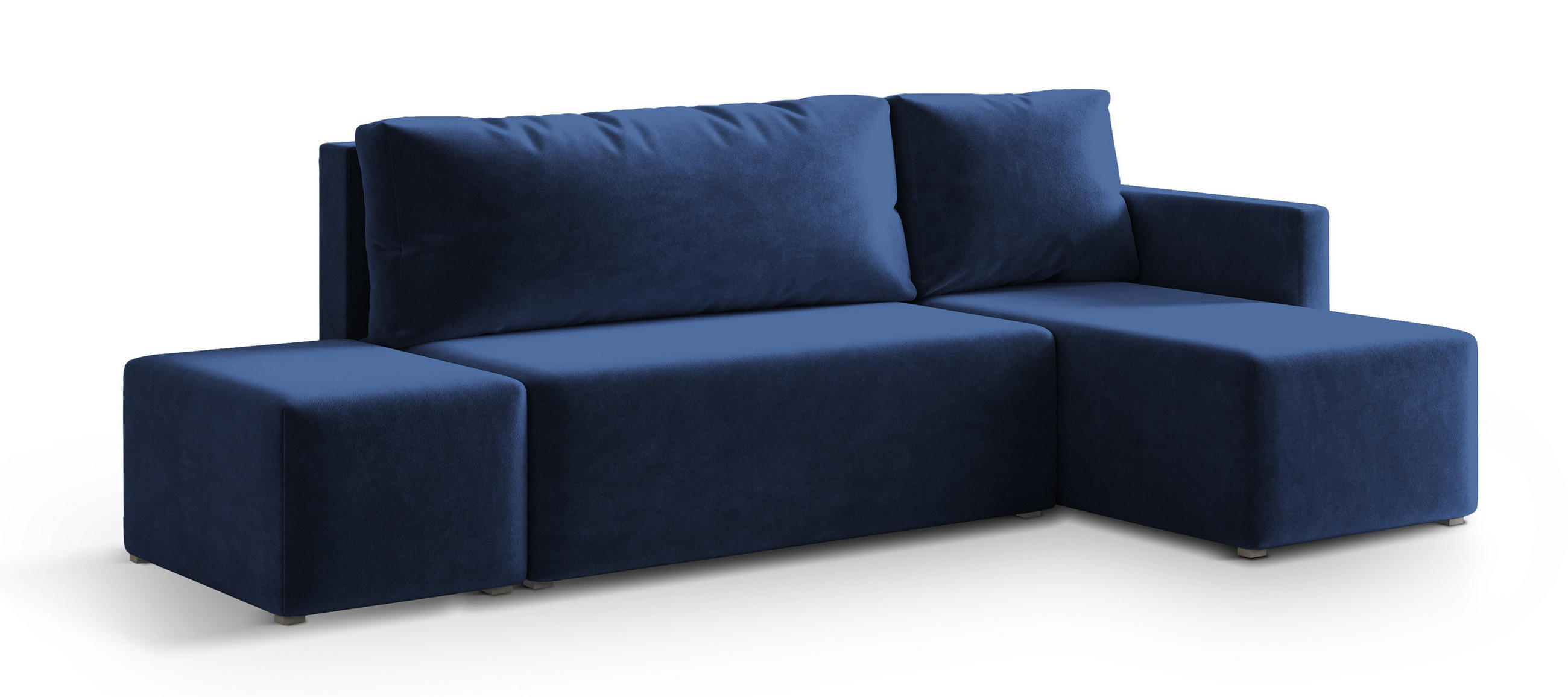 ECKSOFA VELOTTI R-S Blau Plüsch-Stoff mit Schlaffunktion - Blau, Holz (261/143cm) - MASSENO