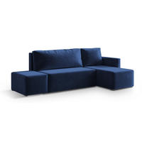 ECKSOFA VELOTTI R-S Blau Plüsch-Stoff mit Schlaffunktion - Blau, Holz (261/143cm) - MASSENO