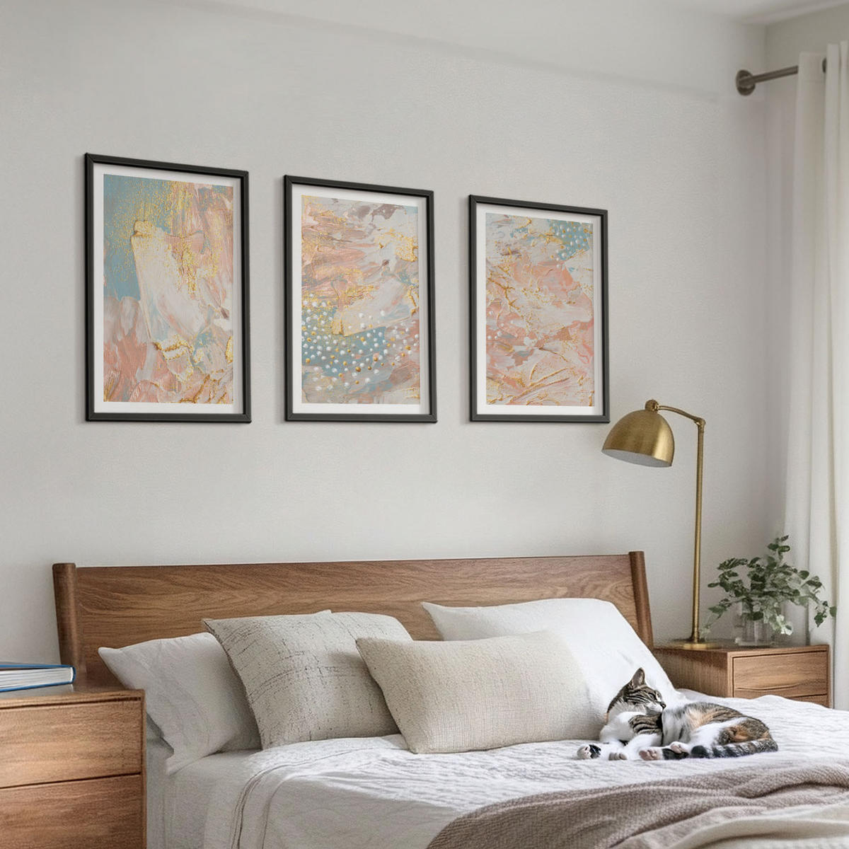 WANDBILDER 3er-Set - 40x60 cm Schwarzer Rahmen - Abstrakte Pastellmuster - Schwarz, Kunststoff (40/60cm) - ArtPrintCave