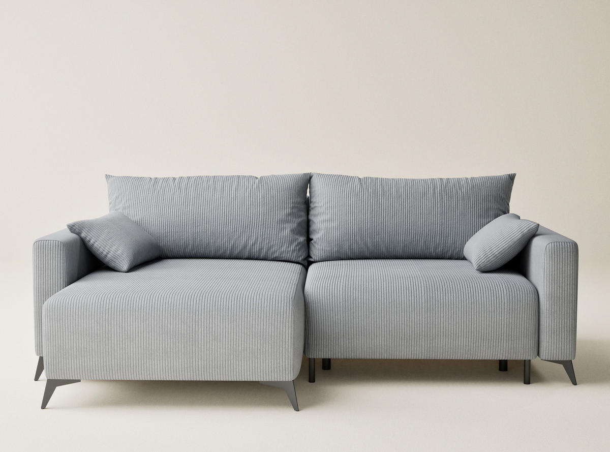 ECKSOFA MIT SCHLAFFUNKTION Leon Hellgrau Samtstoff - Hellgrau/Schwarz, Holz/Holzwerkstoff (148/239cm) - Maison de Reve