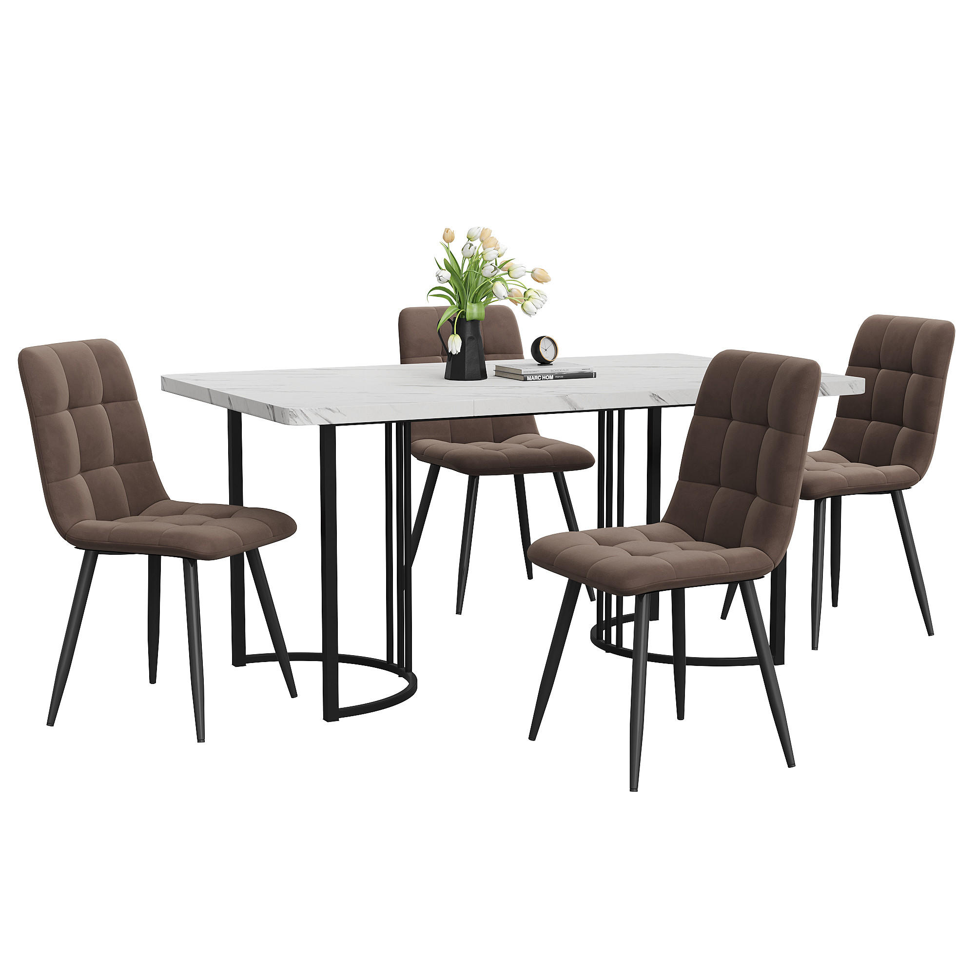 ESSGRUPPE Esstisch 4 Stühle MDF Weiß Braun 140x80cm - Braun, Holzwerkstoff (140/75/80cm) - FLIEKS