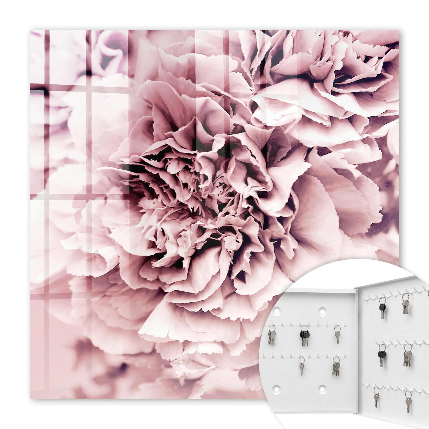 SCHLÜSSELBOX Weiß 30x30 cm – Türöffnung nach rechts - Rosa Blume - Pink, Metall (30/30/5cm) - TULUP