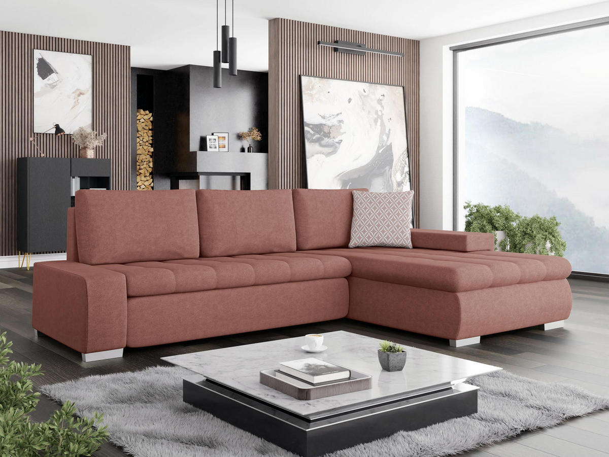 ECKSOFA Orkan Mini - Rosa, Holz/Textil (265/185cm) - MIRJAN24