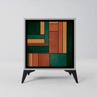 SIDEBOARD EARTHY FIGURES, Grau, 57,5x42x70,5 cm, Schwarze Metall-Sternfüße - Multicolor/Schwarz, Holzwerkstoff/Metall (57.5/70.5/42cm) - SpaceRebels