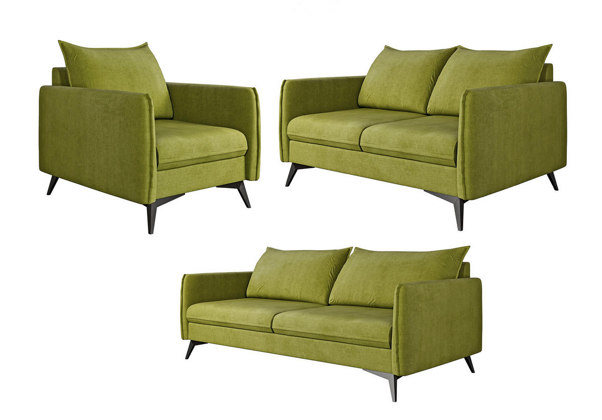 SITZGARNITUR 3+2+1 Pulse Grün Luxusmikrofaser - Schwarz/Grün, Holz/Textil (199/86/91cm) - S-Style Möbel