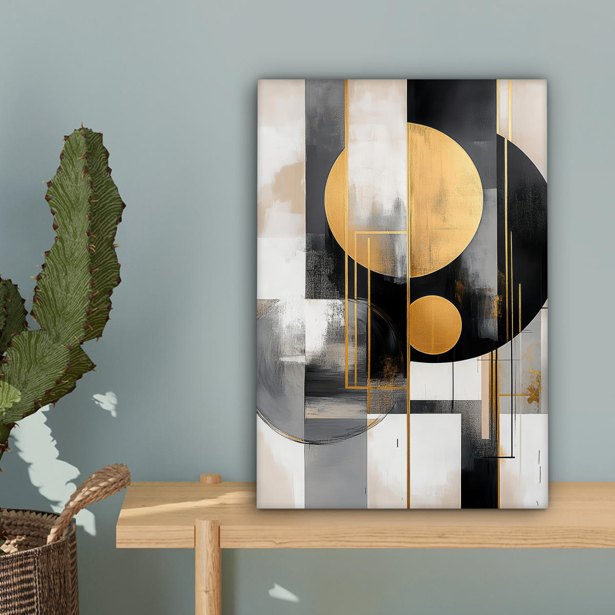 LEINWANDBILD Abstrakt - Gold - Silber - Formen - Ästhetisch - Modern Deko Wohnzimmer 20x30 cm - Goldfarben, Textil (20/30cm) - MuchoWow