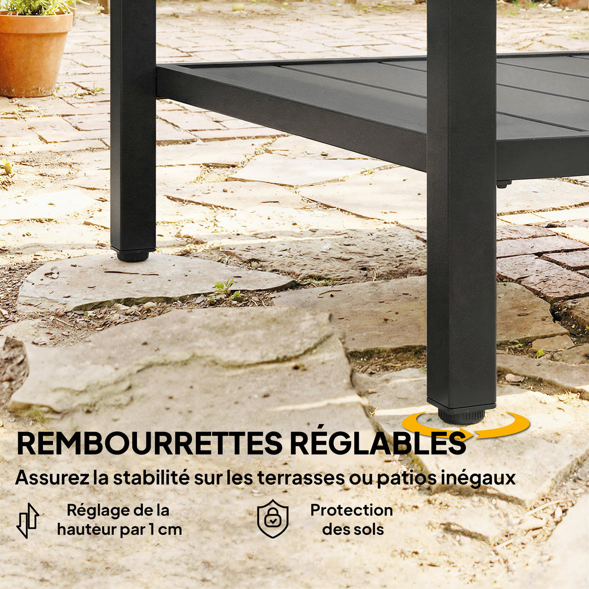 GARTENBEISTELLTISCH DE-14194 zweistufig, quadratisch Schwarz - Schwarz, Metall (45/45/54cm) - ComfortXL