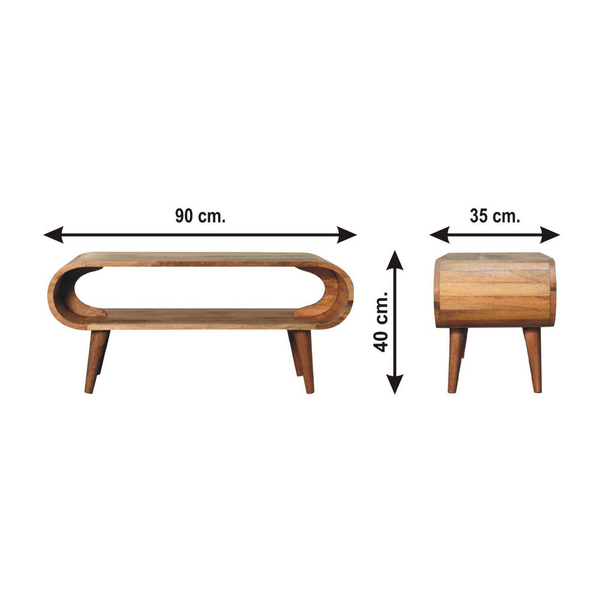 COUCHTISCH aus Massivholz im Eichenholz-Finish - Eichefarben/Messingfarben, Holz/Metall (35/90/40cm) - Artisan Furniture